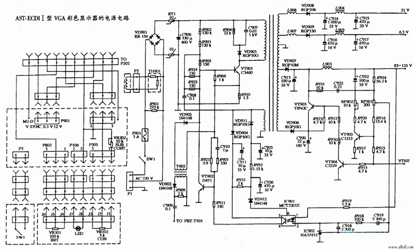 台式电脑显示器电源板电路图？台式电脑显示屏电源线连接图？